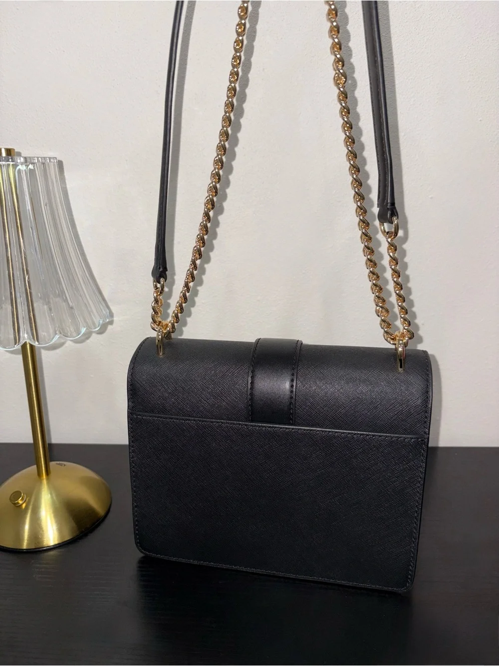 Michael Kors Black Crossbody Bag with Gold MK Chain - Picture 2 of 4